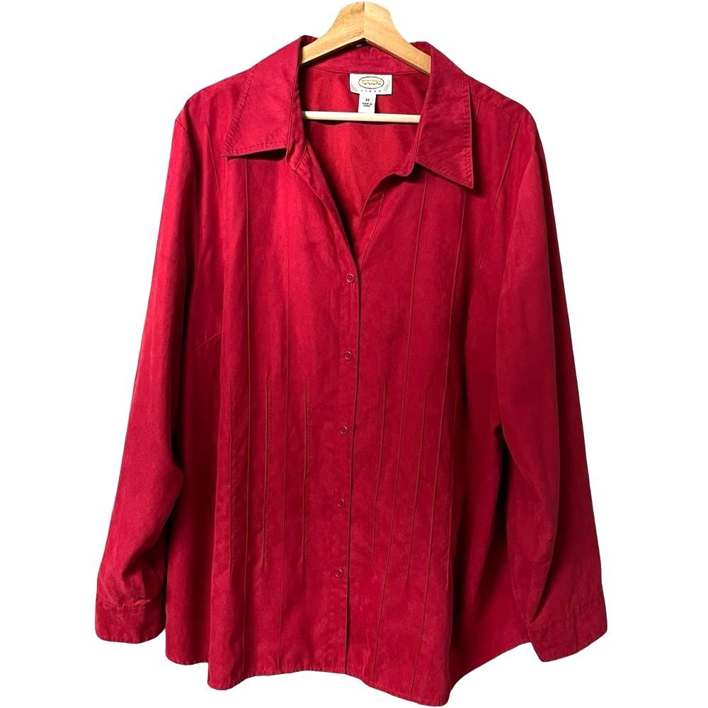 Talbots Womens Oversized Button Up Top Size 3X Preppy Mature Office Microsuede